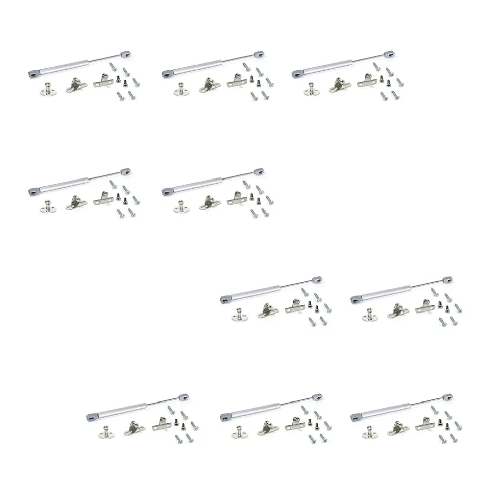 Emuca Lot de 10 pistons pour portes Relevable H, 11kg, course 100mm, avec loquets, acier et plastique, gris métallisé