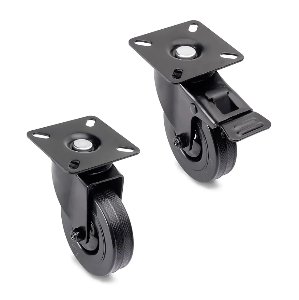 Emuca Lot de 4 roulettes Black avec plétine de montage, diamètre 75mm, Plastique et Acier, Noir