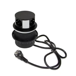 Emuca Multiconnecteur Vertikal Push diamètre 100mm, 3 prises de type Schuko, 1 USB type A, 1 USB type C, Acier et Plastique, Peint