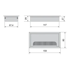 Emuca Passe-cables pour table Quadrum, rectangulaire, 159x80mm, à encastrer, Aluminium, anodisé mat