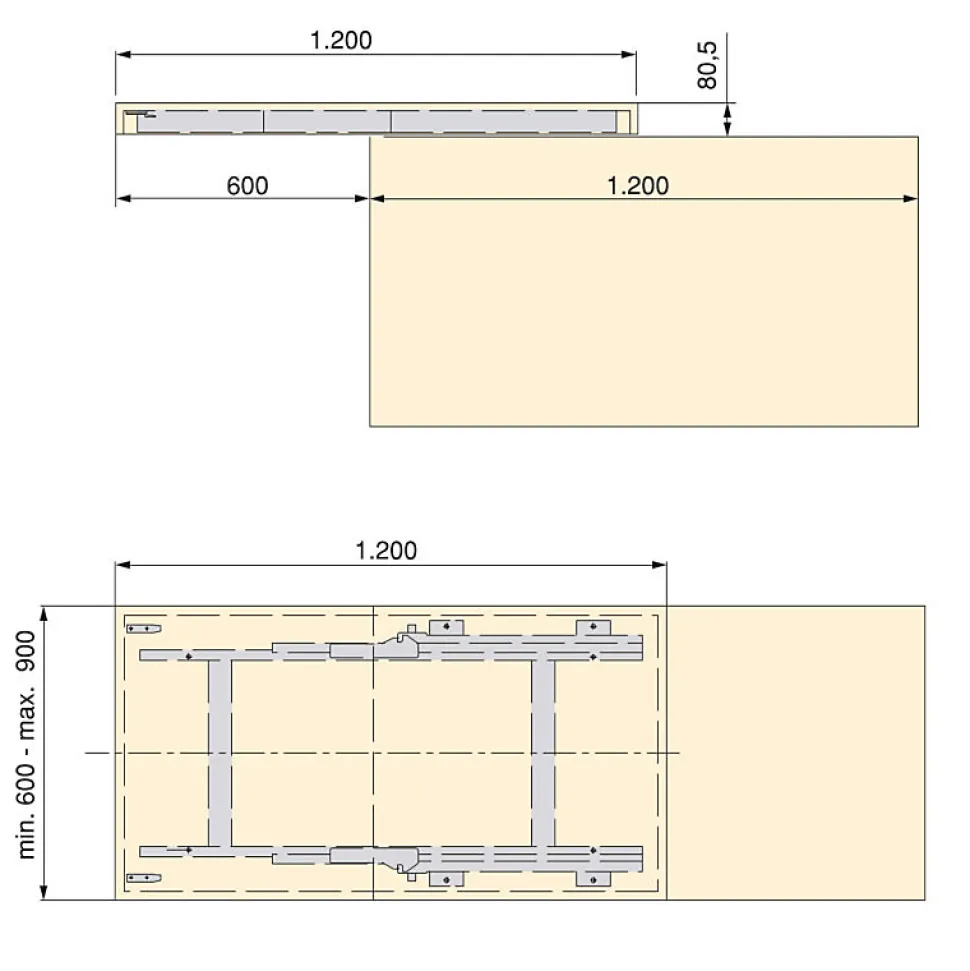 Emuca Rails de table coulissante Twice Top, Aluminium, Anodisé mat