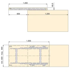 Emuca Rails de table coulissante Twice Top, Aluminium, Anodisé mat