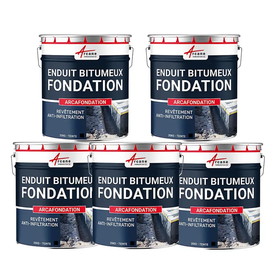 Enduit bitumineux pour Fondations Murs enterrés - ARCAFONDATION. Noir - Offre Spéciale : 5 x 20KG - ARCANE INDUSTRIES