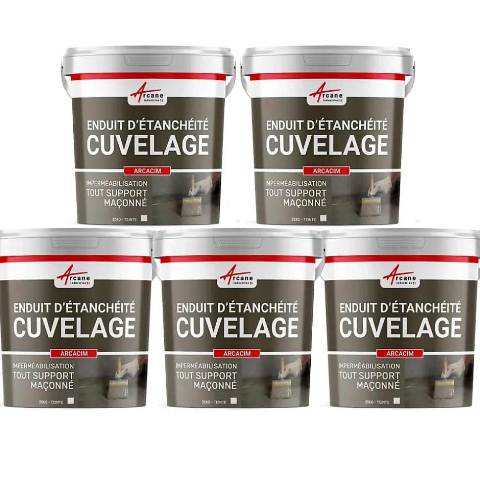 Enduit Hydrofuge pour support maçonné - ARCACIM Gris - Offre Spéciale : 5 x 25 Kg - ARCANE INDUSTRIES