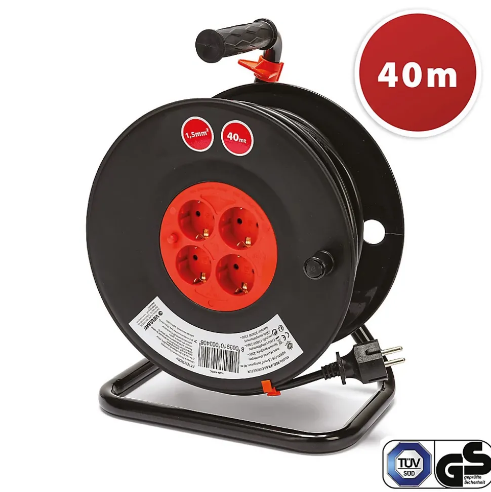 Enrouleur de câble DIY 4 prises Schuko standards, câble H05VV-F3G1.5MM2, 40M ,CE