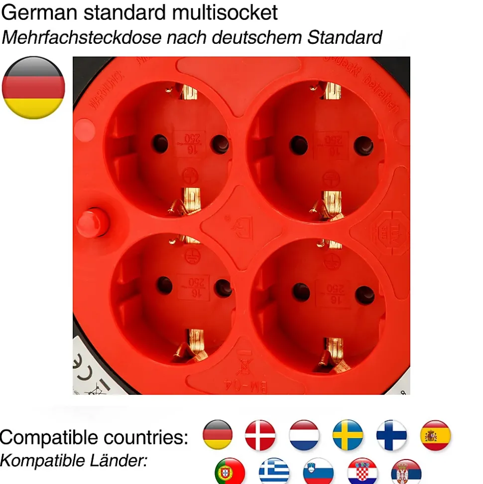 Enrouleur de câble DIY 4 prises Schuko standards, câble H05VV-F3G1.5MM2, 40M ,CE