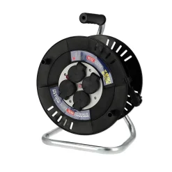 Enrouleur électrique 20 m, 4 prises, type E, 3x1,5 mm², IP44 - rallonge pour jardin et atelier HOROZ