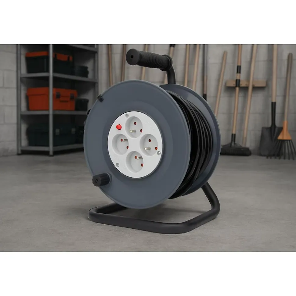 Enrouleur 4 prises 40m + coupe-circuit + support Zenitech