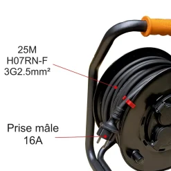 Enrouleur PRO de chantier 3G2.5 25m IP44 platine fixe (anti twist) - câble H07RN-F- 4 prises 16A - garantie 2 ans