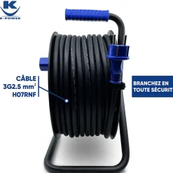 Enrouleur Pro 25M 3G2.5 IP44 avec 4 Prises à Clapet pour Usage Intensif en Intérieur & Extérieur