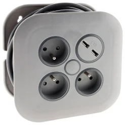 Enrouleur 3 x 2P+T + 2x USB - 7m - gris - Zenitech