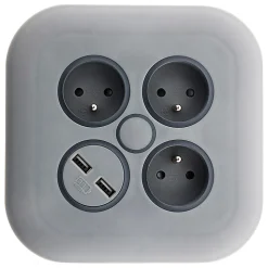 Enrouleur 3 x 2P+T + 2x USB - 7m - gris - Zenitech