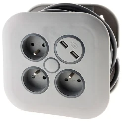Enrouleur 3 x 2P+T + 2x USB - 7m - gris - Zenitech