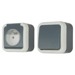 Ensemble 2 prises avec terre monobloc et 1 interrupteur va-et-vient étanche Jacobsen Malinn