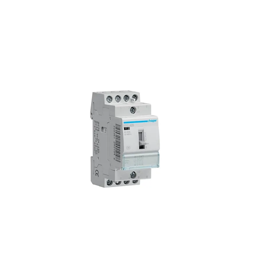 Etc425 Hager Contacteur Jour Nuit Triphasé Pour Heures Creuses 4no - 25a - Bobine 230 Vac - Bornes à Vis - 2 Modules
