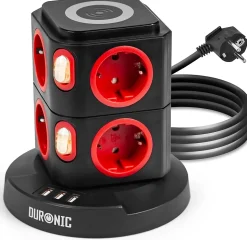 ET8W Tour multiprise 8 prises 3680W 13A 3x USB recharge sans fil Câble 1,8m Parasurtenseur protection surtension Duronic