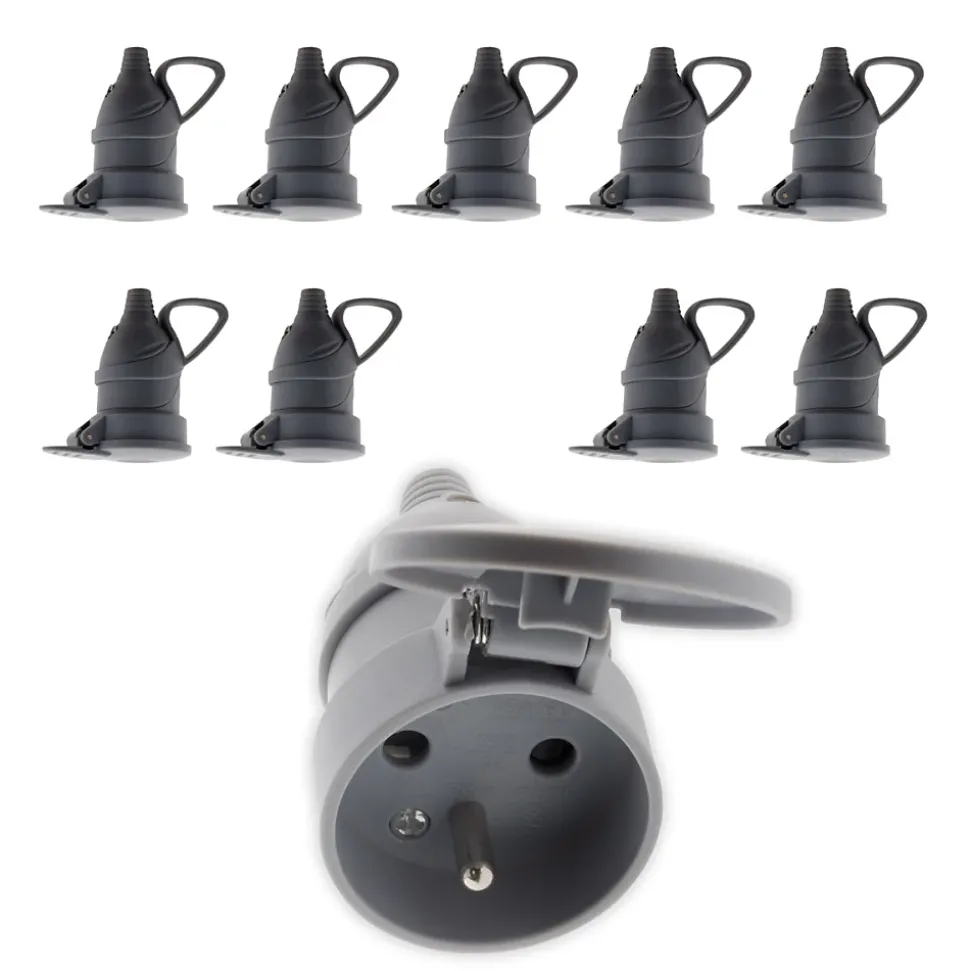 10 fiches femelles clapet 16A 2P+T gris Zenitech
