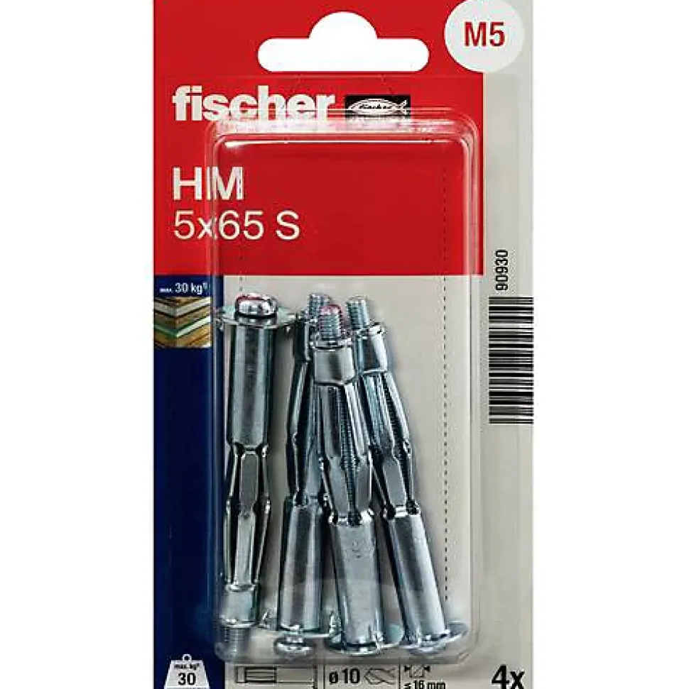 Fischer HM 5 x 65 S - Cheville métallique pour corps creux 10 mm, 4 pcs