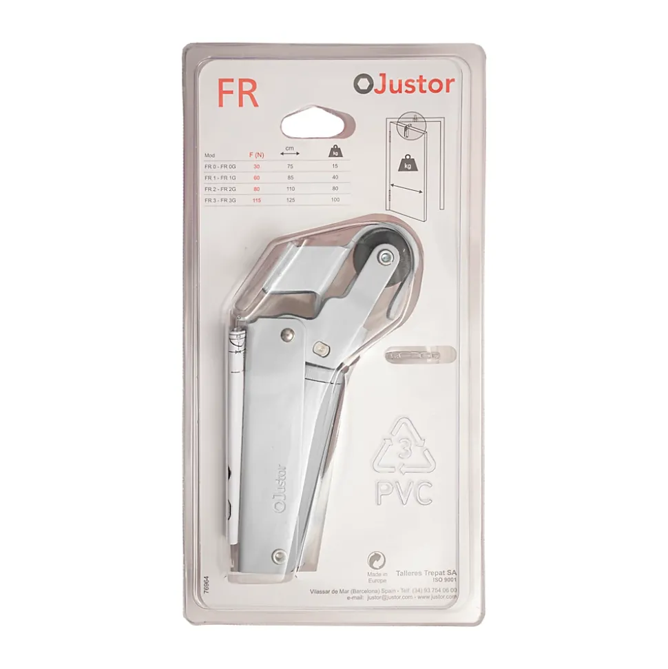 Frein de rétention Réglable force 60 a 80 N aluminium anodisé argent, pour porte jusquà 80 KG.