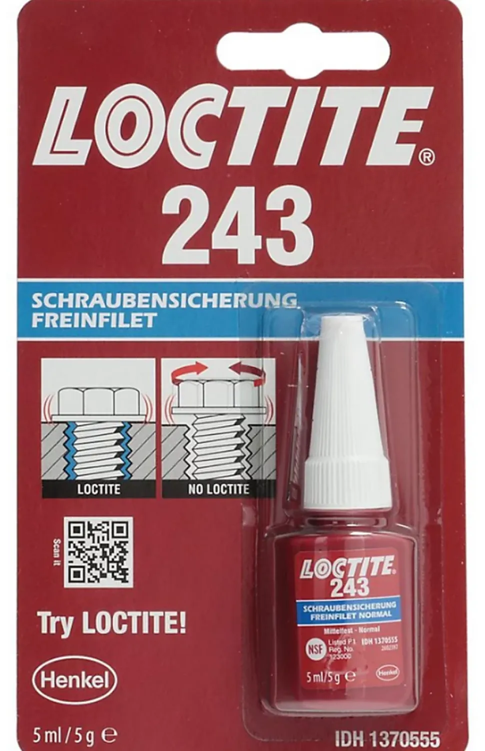 Frein filet Loctite 243 flacon 5ml pour métal