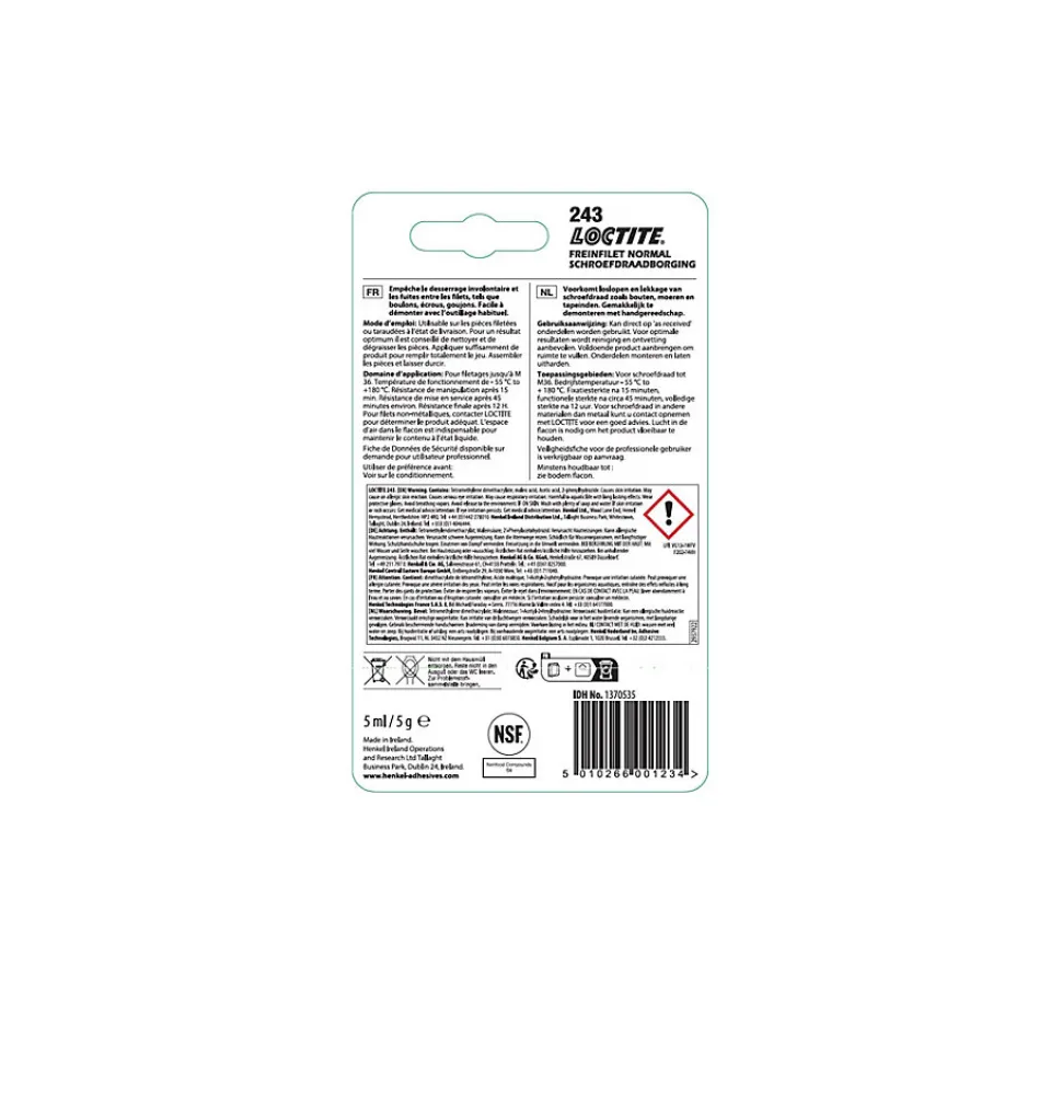 Frein filet Loctite 243 flacon 5ml pour métal