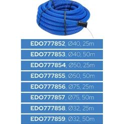 Gaine électrique enterrée FI50 mm 25 m EDO annelée double paroi avec tire fil et manchon 450 N bleue EDO