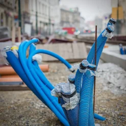 Gaine électrique enterrée FI50 mm 25 m EDO annelée double paroi avec tire fil et manchon 450 N bleue EDO