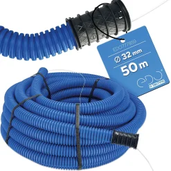 Gaine électrique enterrée FI50 mm 50 m EDO annelée double paroi avec tire fil et manchon 450 N bleue EDO