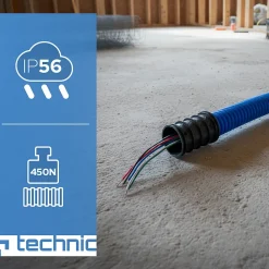 Gaine électrique enterrée FI40 mm 50 m EDO annelée double paroi avec tire fil et manchon 450 N bleue EDO