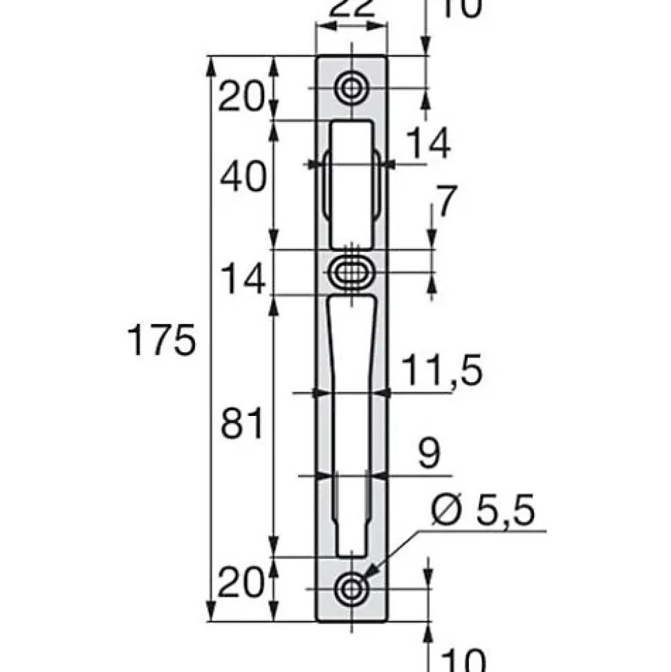 Gâche centrale aluminium largeur 22mm épaisseur 10mm anodisé argent - STREMLER - 2839.10.4
