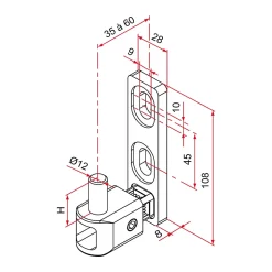 Gond de portail MULTIFIX L à axe réglable de 35 à 60mm pivot diamètre 12mm - TIRARD - NA619002