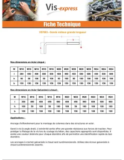 Gond Métaux grande longueur M24X600 Filetée sur 150 Forte tenue à la corrosion Acier galvanisé à chaud - 1 pièce