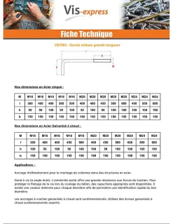 Gond Métaux grande longueur M24X600 Filetée sur 150 Forte tenue à la corrosion Acier galvanisé à chaud - 5 pièces