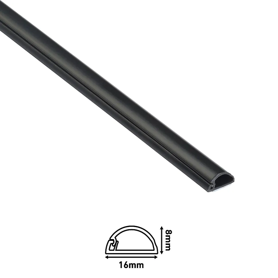 Goulotte décorative demi-ronde noire auto-adhésive D-Line 16 x 8 mm, 1 m