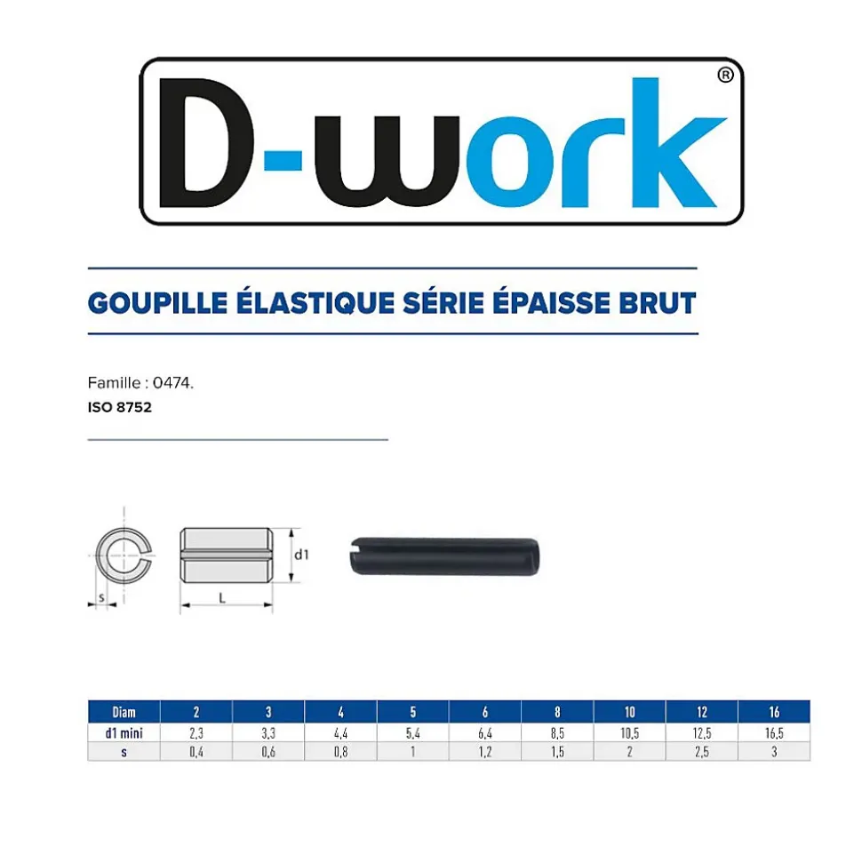 50 Goupilles Elastiques Epaisses D. 16 x 50 mm - 8752 - Brut - D-Work