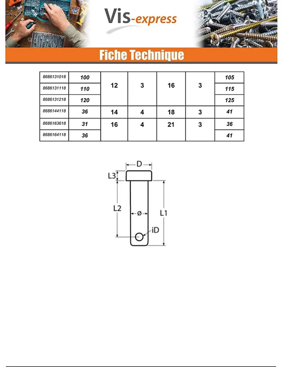 Goupille Tête plate 5X15 Percée 2.5 Inox A4 - 5 pièces