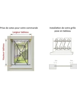 Grille de Defense Arcade pour Fenetre H 125 cm x L 160 cm (côte tableau)