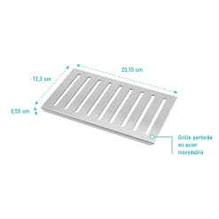 Grille rainurée en inox pour receveur - 20.15x12.3x0.55cm - ROCK 2 GRID LINE