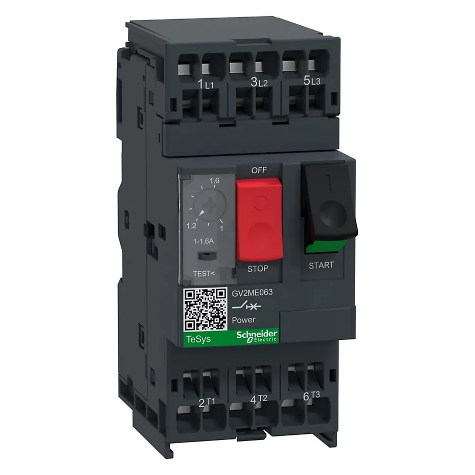 Gv2me063 - Disjoncteur Moteur Schneider Gv2me - 1 à 1,6a - 3p 3d - Déclencheur Magnéto-thermique Avec Bornes Automatiques