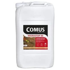 Hydrofuge Minéral MIGRASTOP 50 - 20L - Traitement Hydrofuge pour remontées capillaires, murs humides, pierres calcaires - COMUS