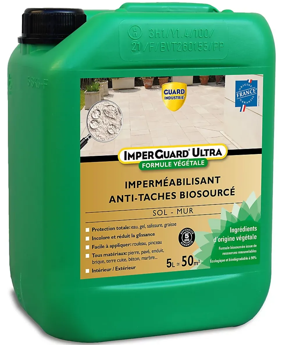 ImperGuard Ultra Formule Végétale Imperméabilisant Super Antitache Incolore Toute Pierre 5L 50m2