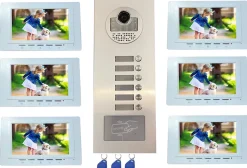 Interphone vidéo couleur pour 6 logements / appartements avec lecteur RFID