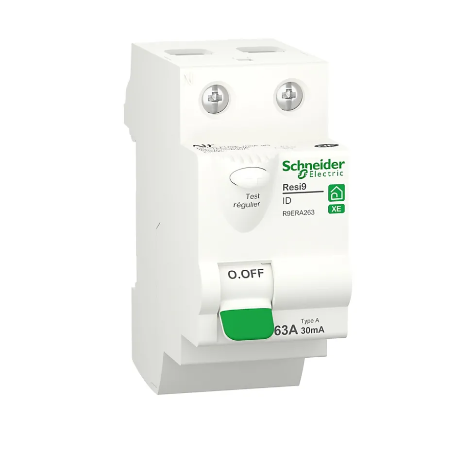 Interrupteur différentiel embrochable 2P 63A 30mA Type A Schneider Electric Resi9 XE