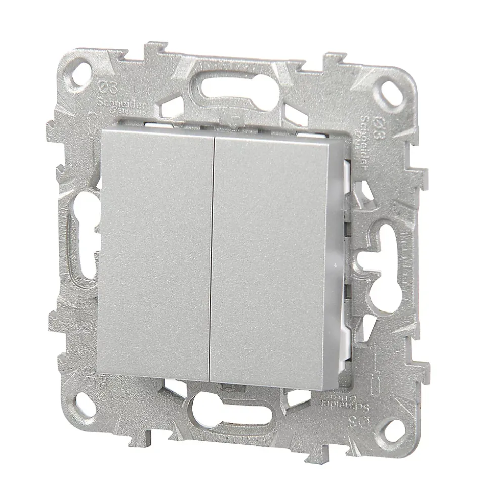 Interrupteur double va-et-vient connexion rapide 10A Schneider Electric Unica Déco aluminium