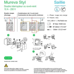Interrupteur double va-et-vient étanche complet saillie Schneider Electric Mureva Styl anthracite