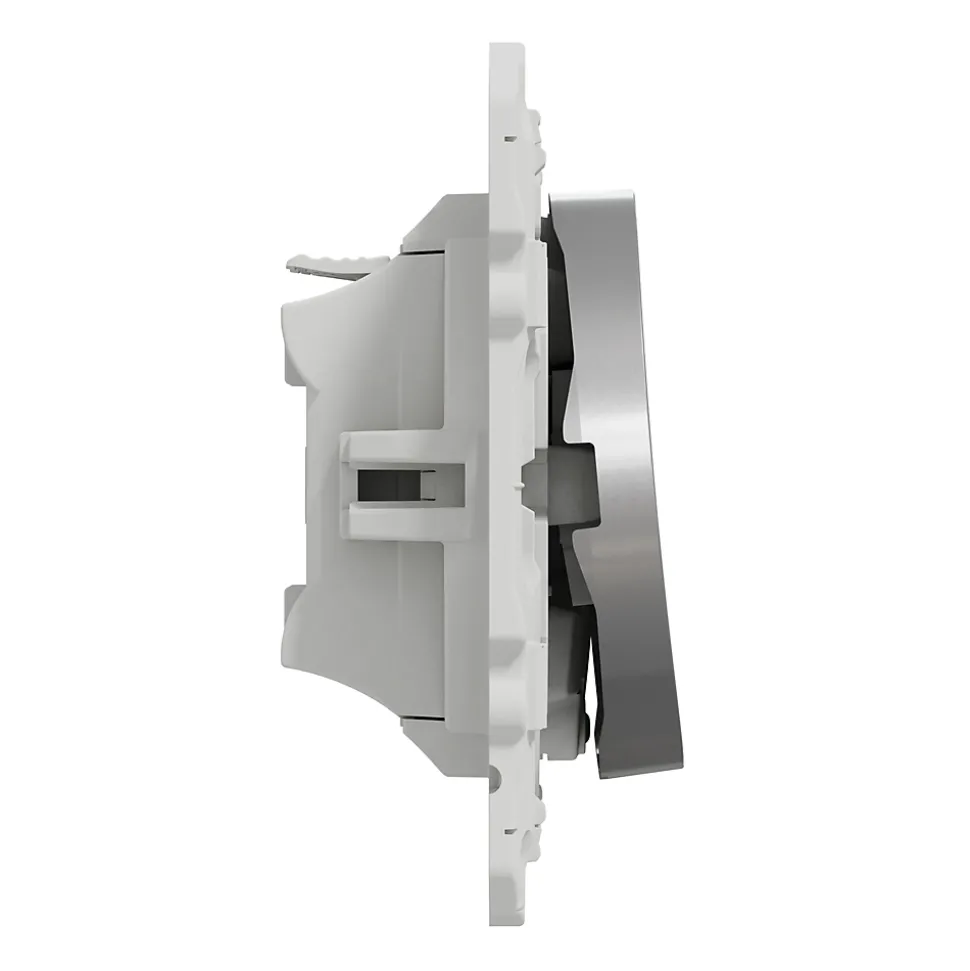 Interrupteur poussoir lumineux LED bleu 10A à vis Schneider Electric Odace aluminium