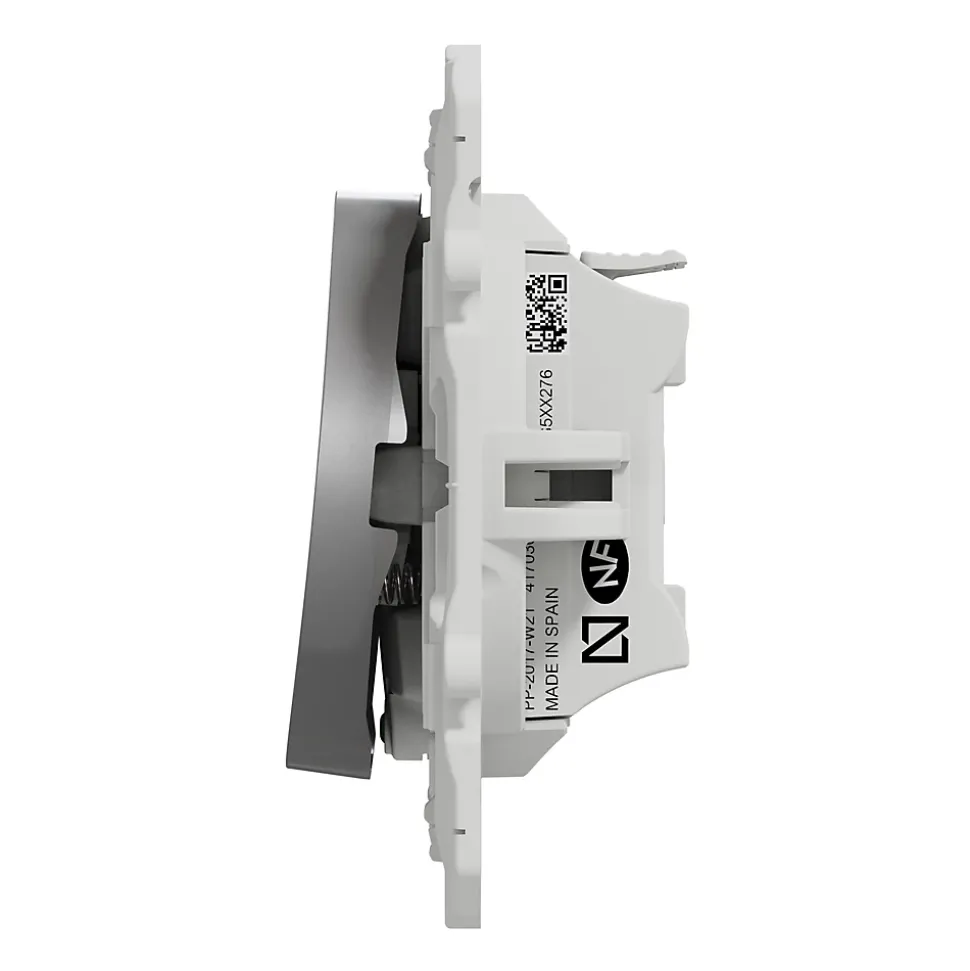 Interrupteur poussoir lumineux LED bleu 10A à vis Schneider Electric Odace aluminium