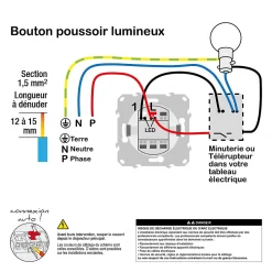 Interrupteur poussoir lumineux LED bleu 10A à vis Schneider Electric Odace aluminium