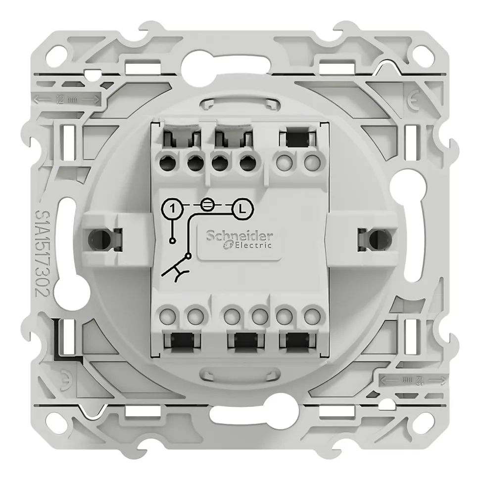 Interrupteur poussoir lumineux LED bleu 10A à vis Schneider Electric Odace aluminium