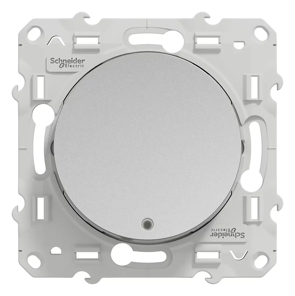 Interrupteur poussoir lumineux LED bleu 10A à vis Schneider Electric Odace aluminium